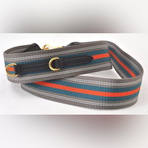 Authentic PRADA Nylon Leather Stripe Pattern Shoulder Strap 41.7" Gray - Picture 3 of 16